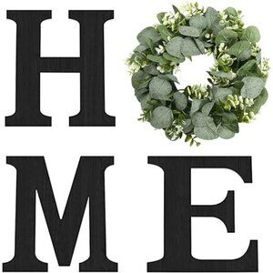 Wood Home Sign with Artificial Eucalyptus Wreath for O Home Letters for Wall